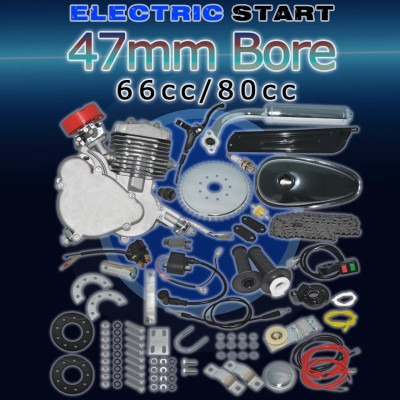 Complete 47mm Bore 2 Stroke Motorized Bicycle Electric Start Engine Kit 80cc